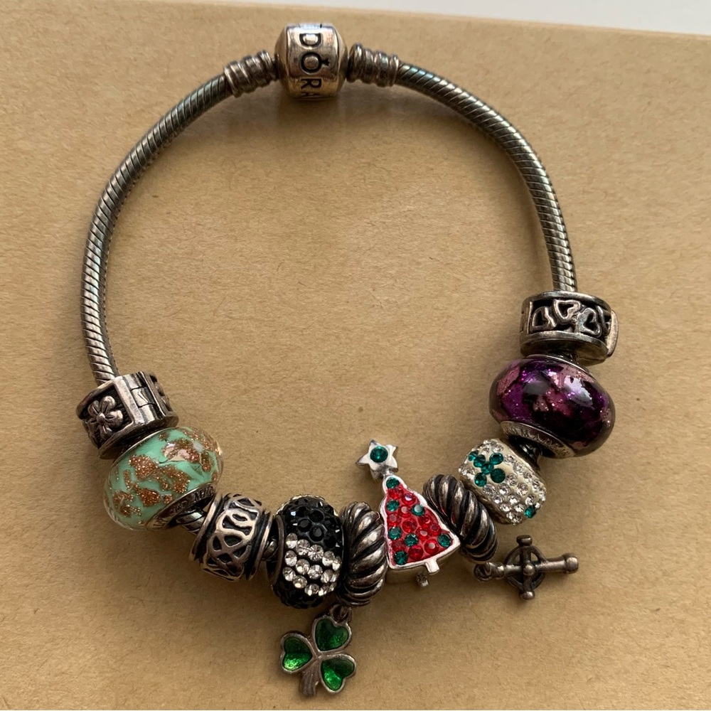 Pandora Snake Chain Moments Bracelet with 10 Silver 925 Charms Jewelry